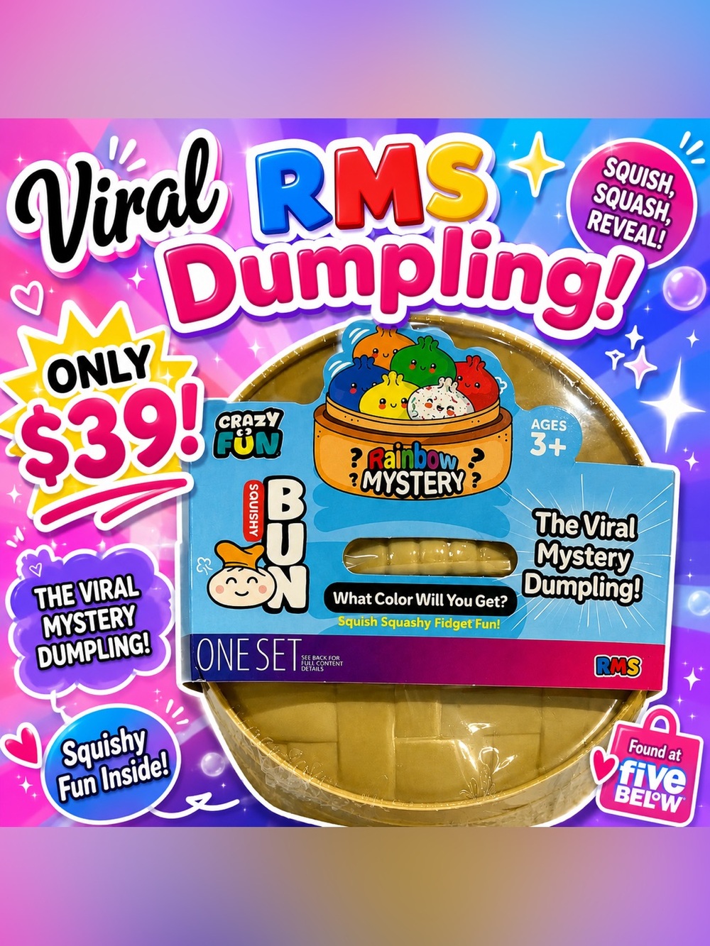 Five Below viral  Rainbow Mystery Squishy Dumpling ( 1 )